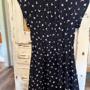 Sweet Rain Black Dress with White Bird Design